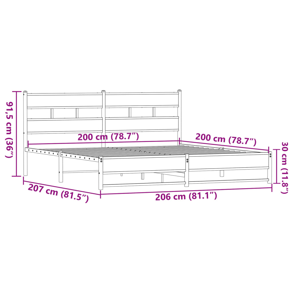 Cadre de lit en métal sans matelas chêne marron 200x200 cm - XIOS