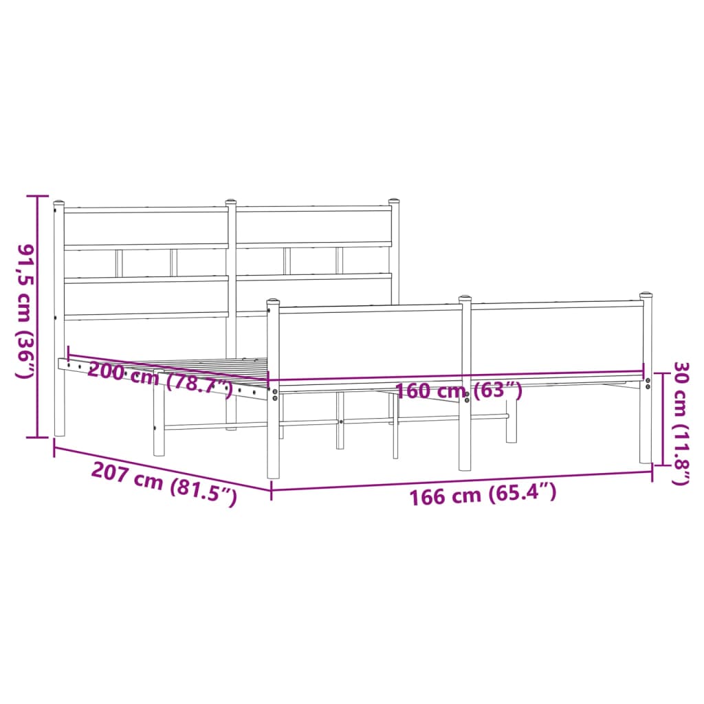 Cadre de lit en métal sans matelas chêne marron 160x200 cm - XIOS