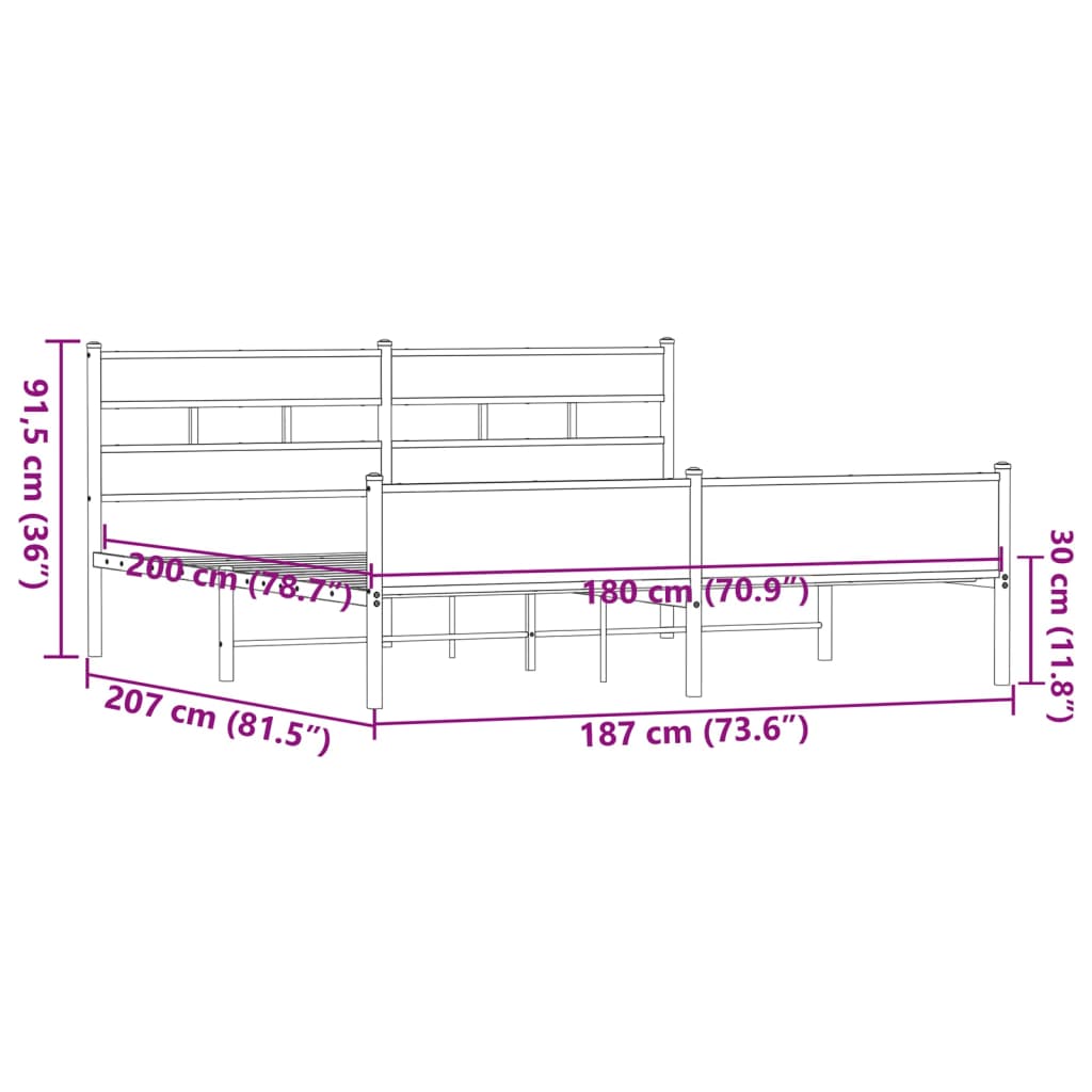 Cadre de lit en métal sans matelas chêne marron 180x200 cm - XIOS