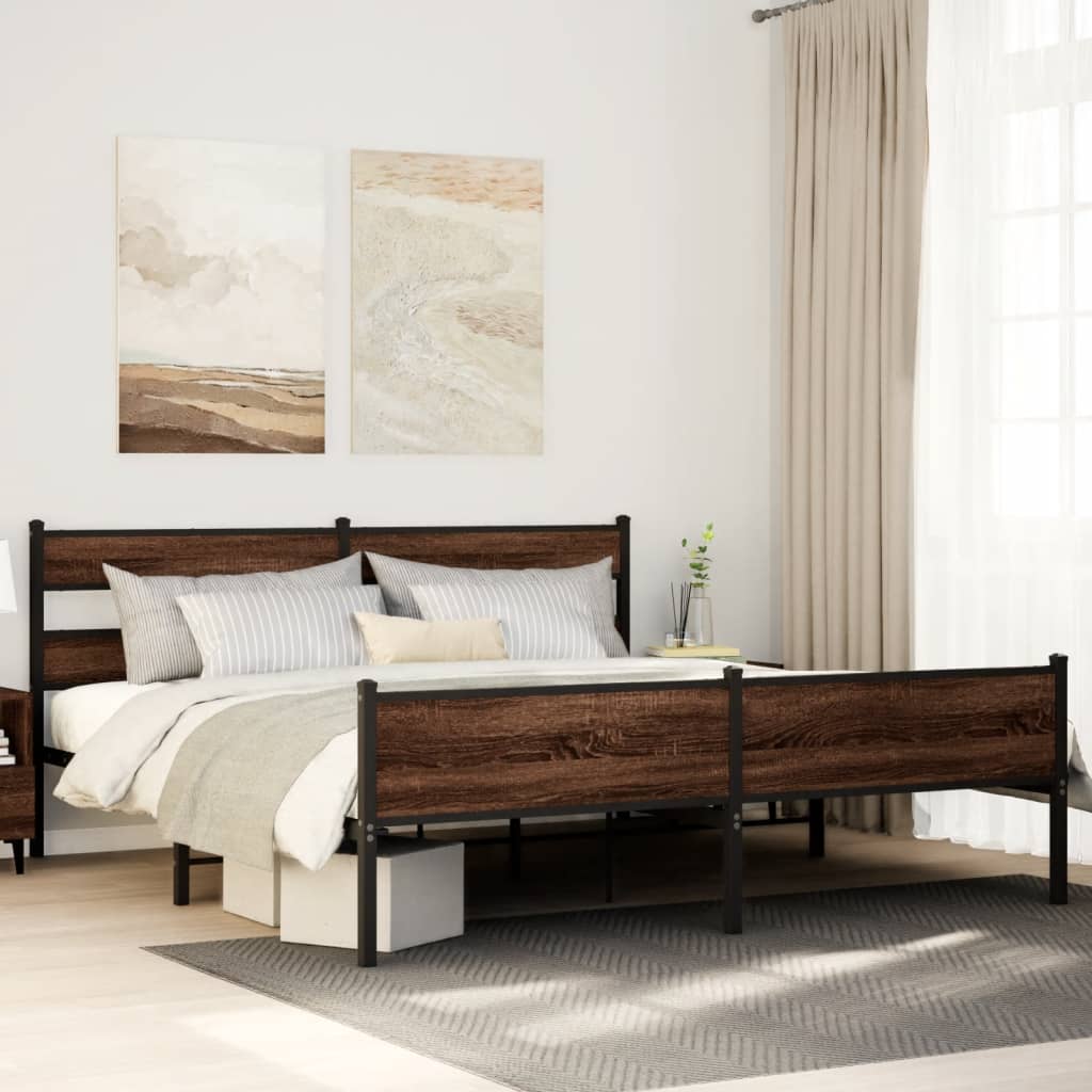 Cadre de lit en métal sans matelas chêne marron 180x200 cm - XIOS