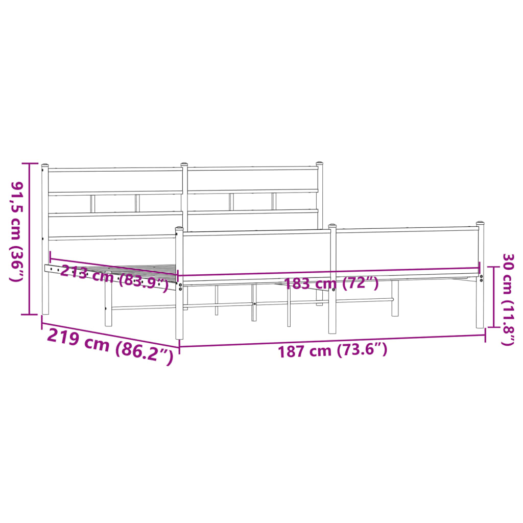 Cadre de lit en métal sans matelas chêne marron 183x213 cm - XIOS