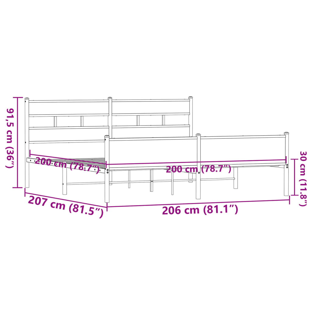 Cadre de lit en métal sans matelas chêne marron 200x200 cm - XIOS