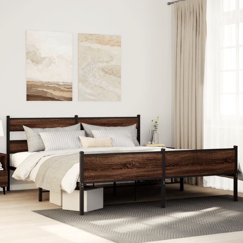 Cadre de lit en métal sans matelas chêne marron 200x200 cm - XIOS