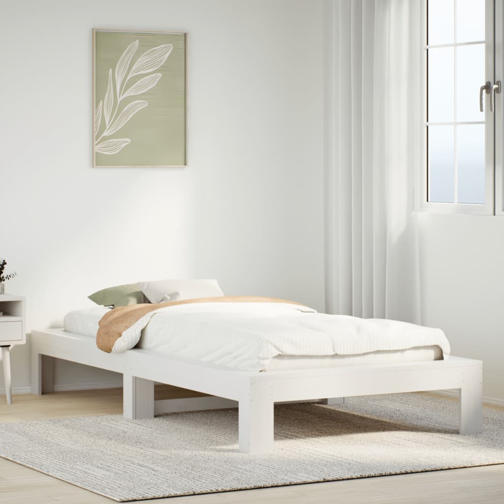 Cadre de lit sans matelas blanc 100x200 cm bois de pin massif - XIOS