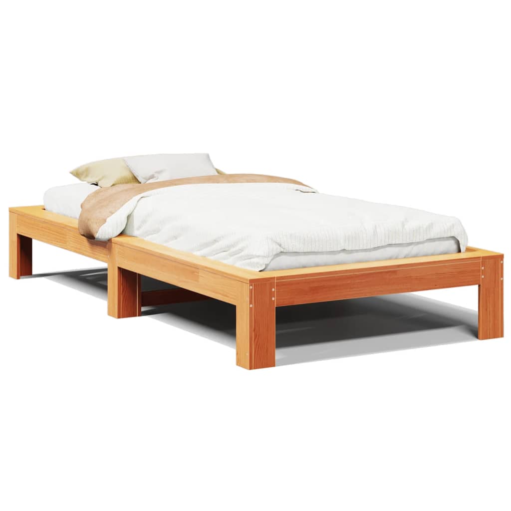 Cadre de lit sans matelas cire marron 100x200cm bois pin massif - XIOS