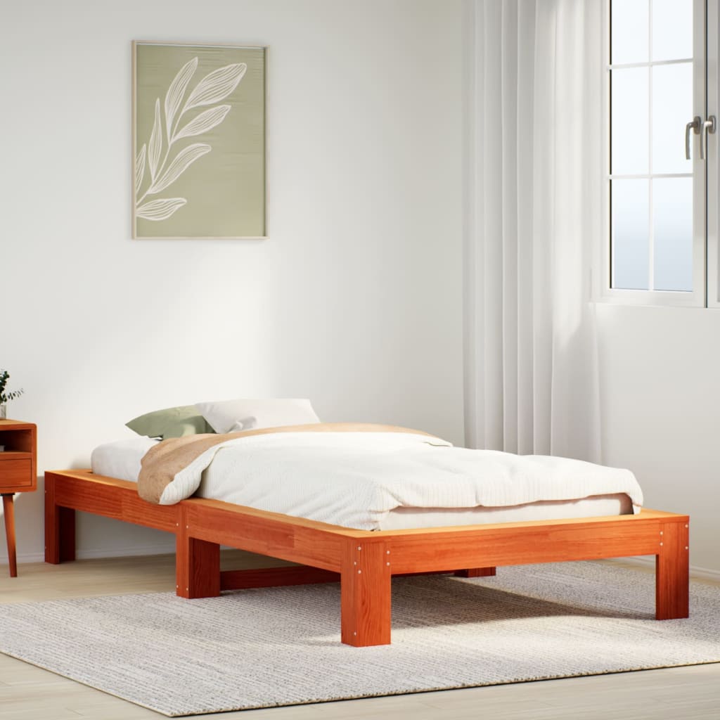 Cadre de lit sans matelas cire marron 100x200cm bois pin massif - XIOS
