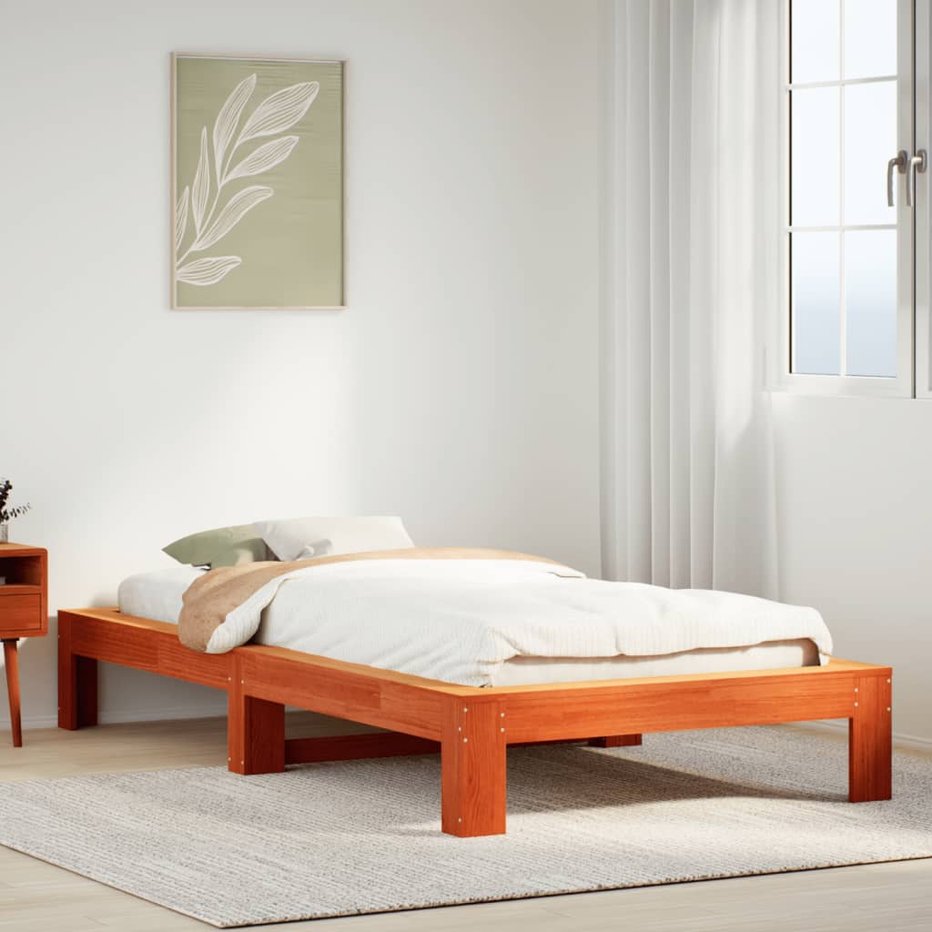 Cadre de lit sans matelas cire marron 90x200 cm bois pin massif - XIOS