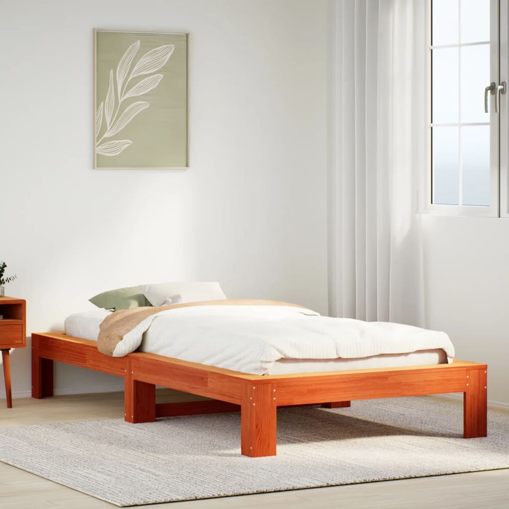 Cadre de lit sans matelas cire marron 75x190 cm bois pin massif - XIOS