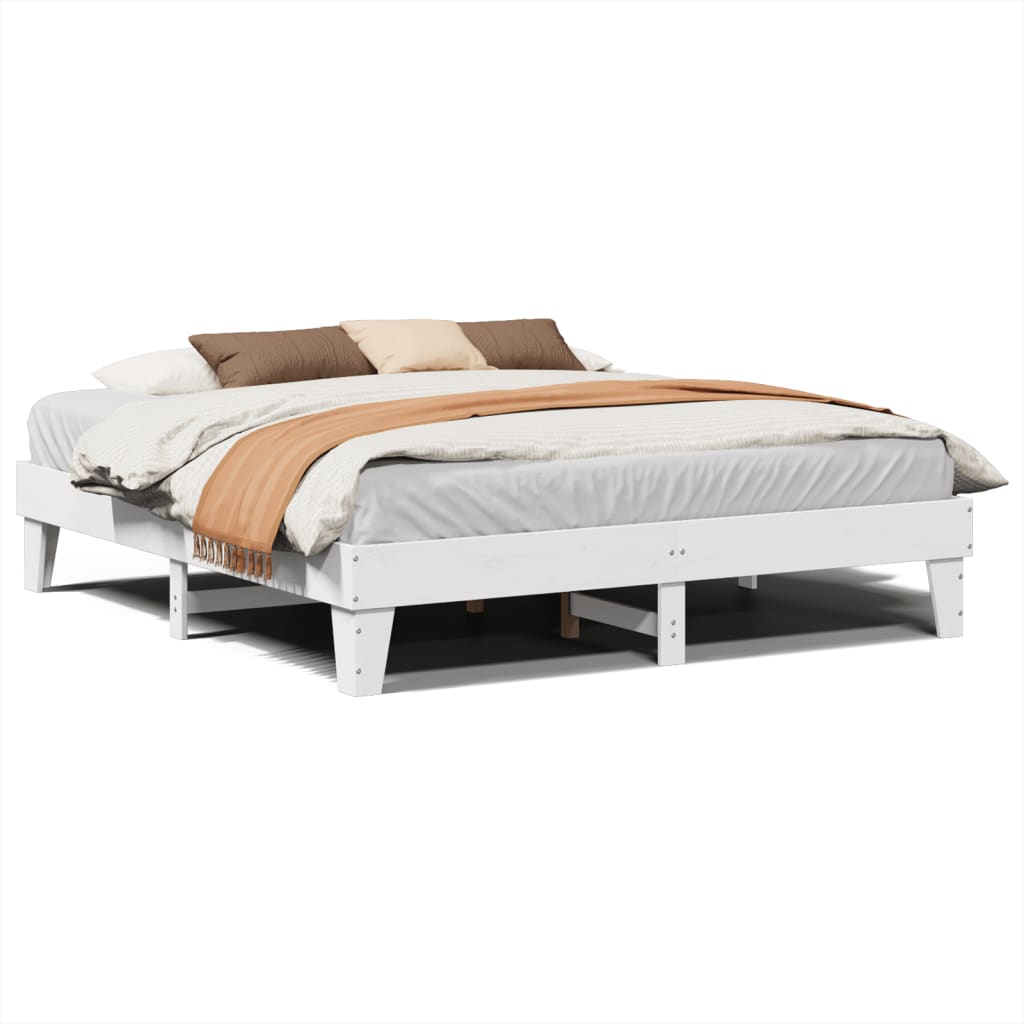 Cadre de lit sans matelas blanc 200x200 cm bois massif de pin - XIOS