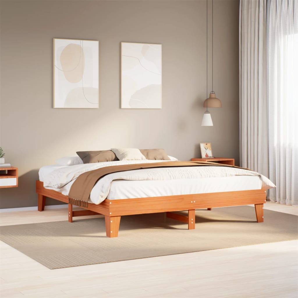 Cadre de lit sans matelas cire marron 200x200cm bois pin massif - XIOS