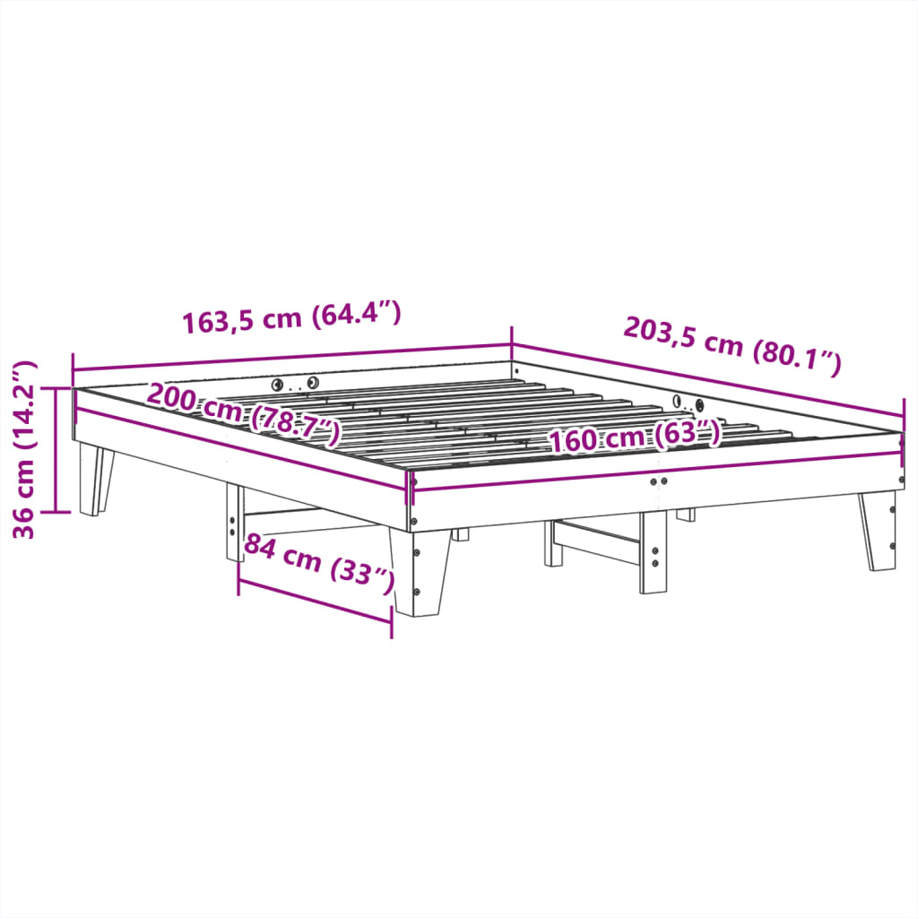 Cadre de lit sans matelas blanc 160x200 cm bois de pin massif - XIOS