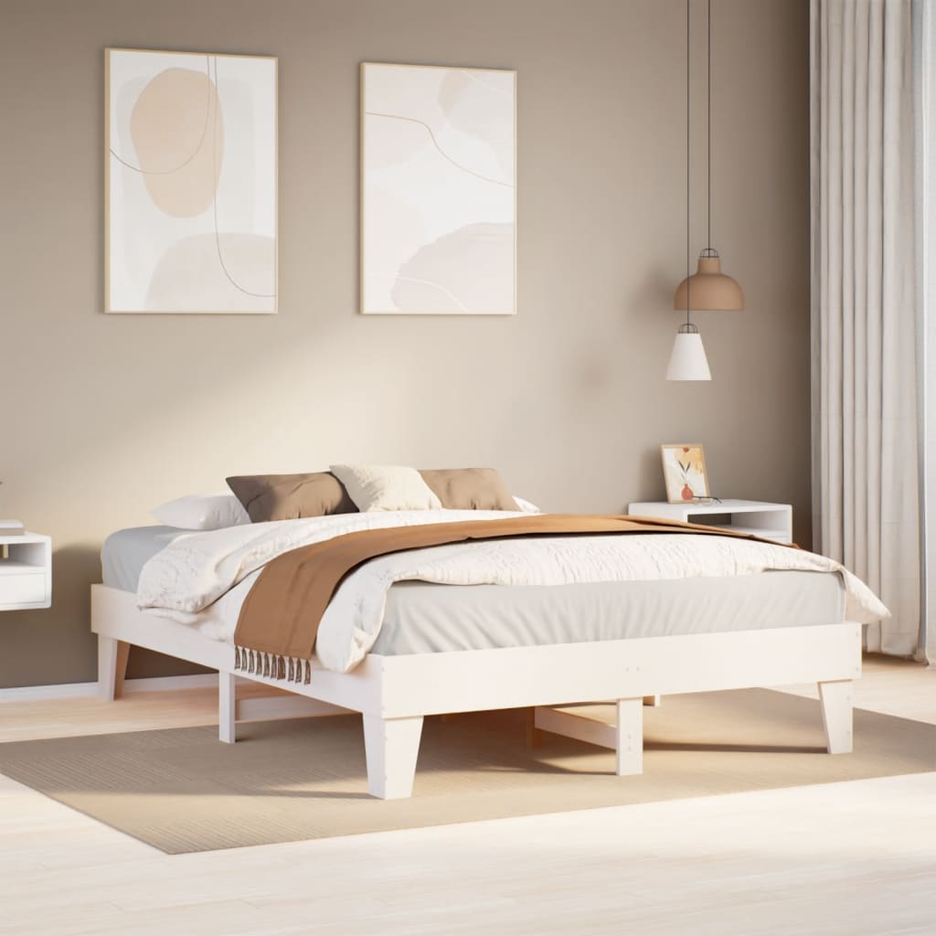 Cadre de lit sans matelas blanc 150x200 cm bois de pin massif - XIOS