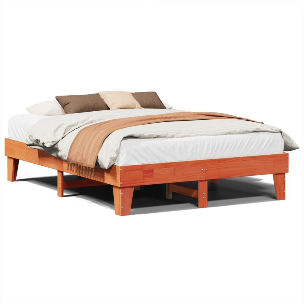 Cadre de lit sans matelas cire marron 150x200cm bois pin massif - XIOS