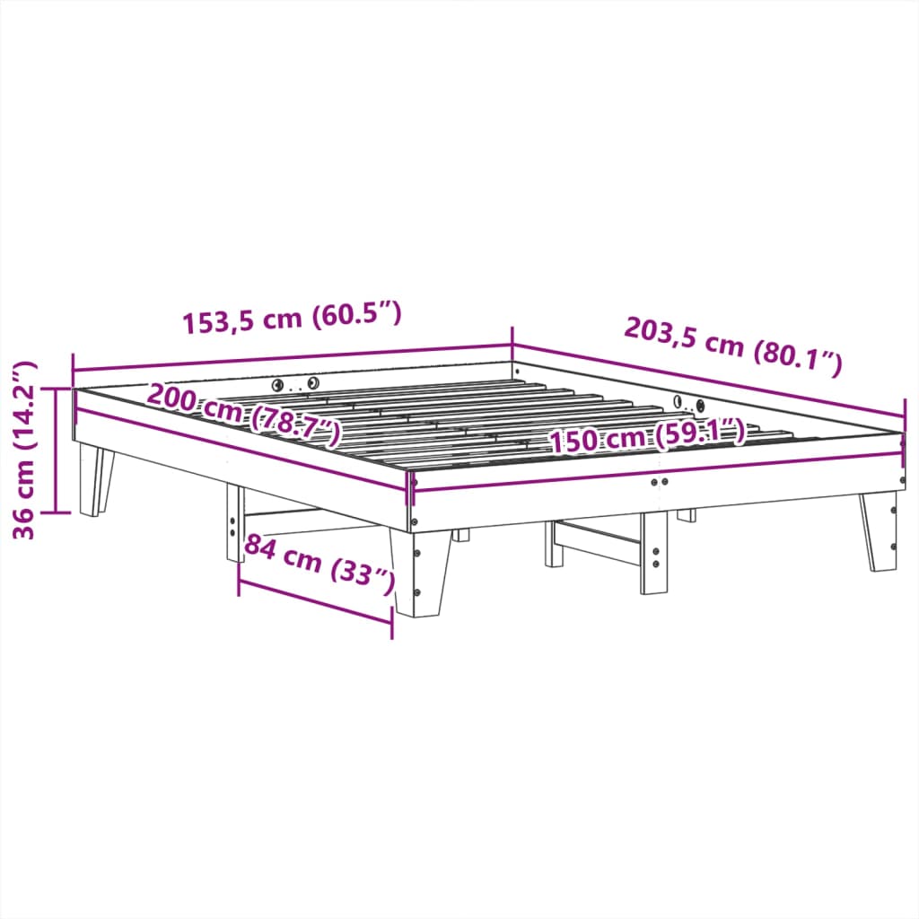 Cadre de lit sans matelas cire marron 150x200cm bois pin massif - XIOS