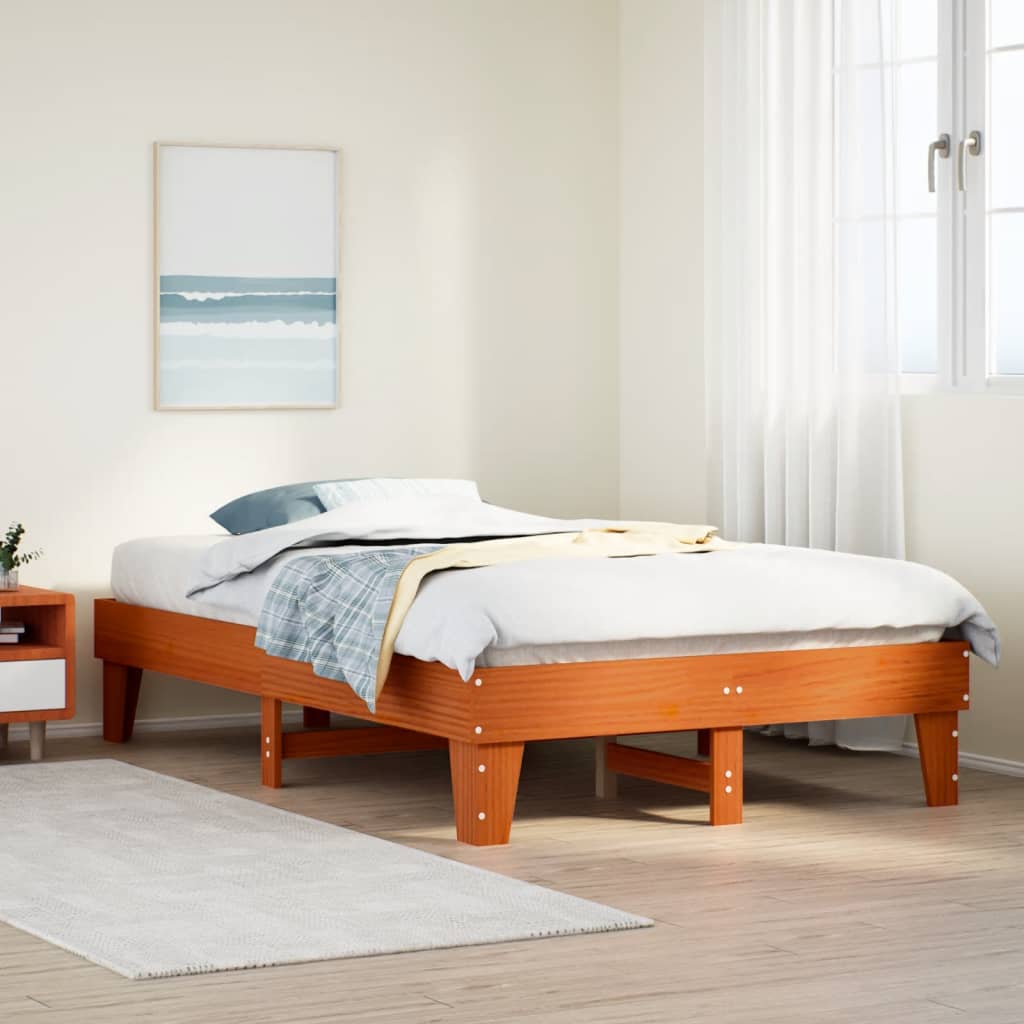 Cadre de lit sans matelas cire marron 120x200cm bois pin massif - XIOS