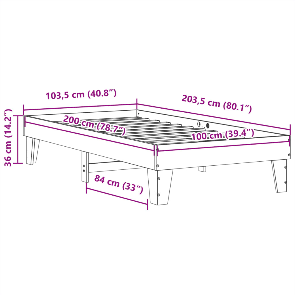 Cadre de lit sans matelas 100x200 cm bois massif de pin - XIOS
