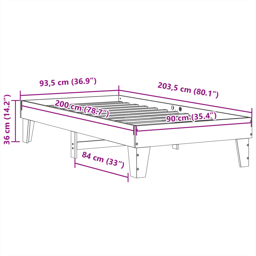 Cadre de lit sans matelas 90x200 cm bois de pin massif - XIOS