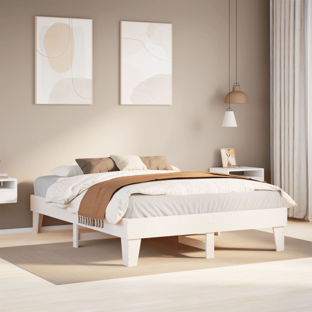 Cadre de lit sans matelas blanc 140x190 cm bois de pin massif - XIOS