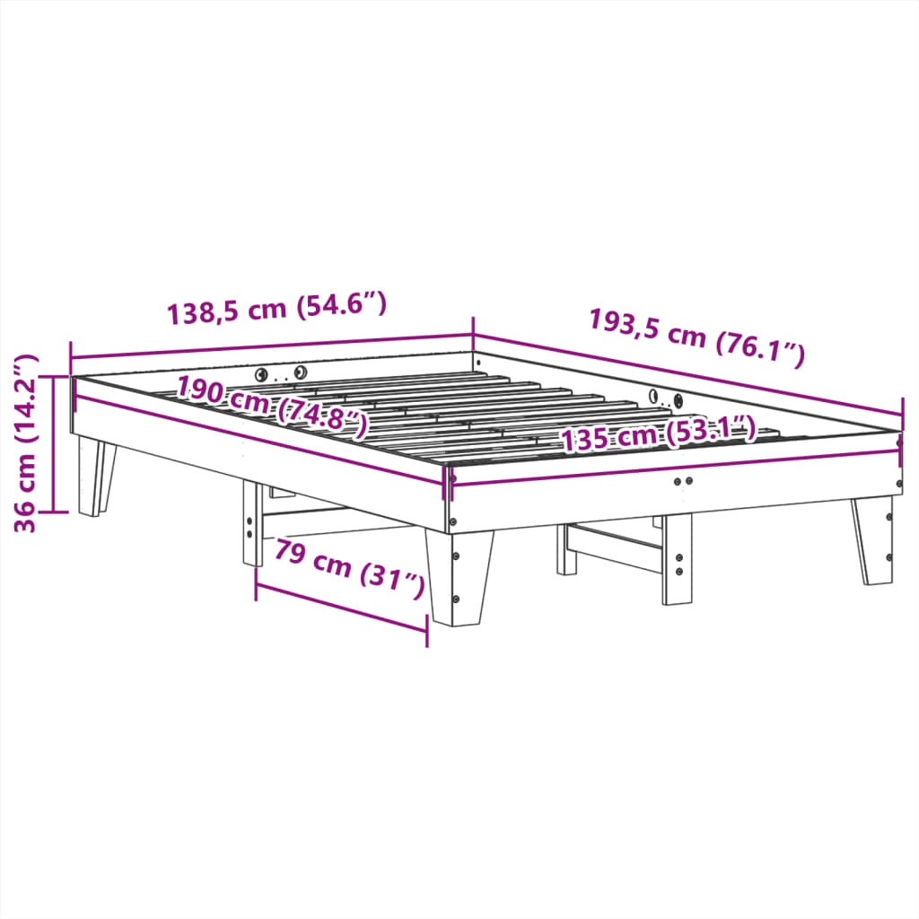Cadre de lit sans matelas blanc 135x190 cm bois de pin massif - XIOS