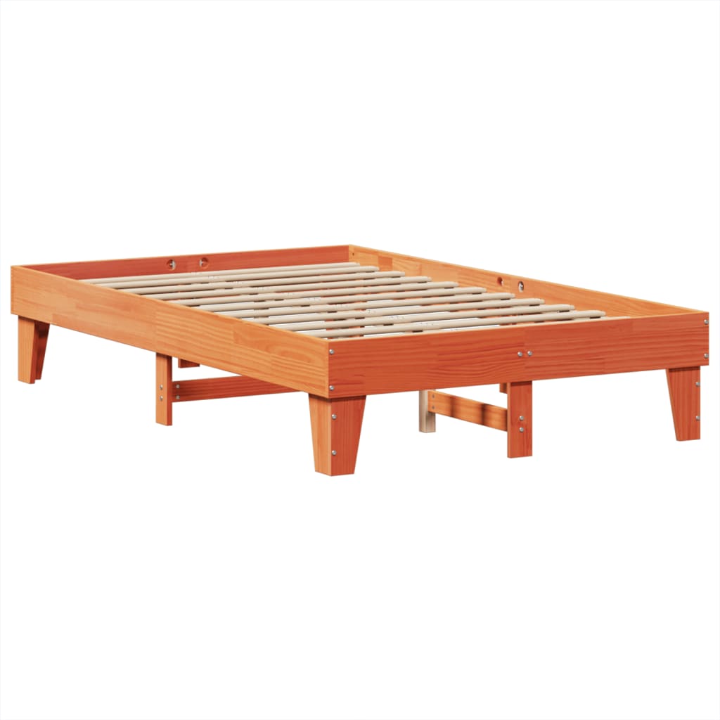 Cadre de lit sans matelas cire marron 135x190cm bois pin massif - XIOS