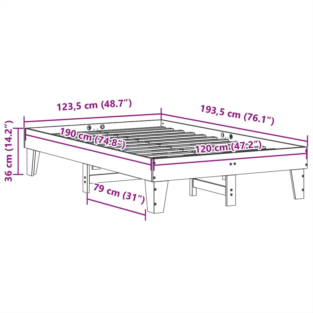 Cadre de lit sans matelas 120x190 cm bois de pin massif - XIOS