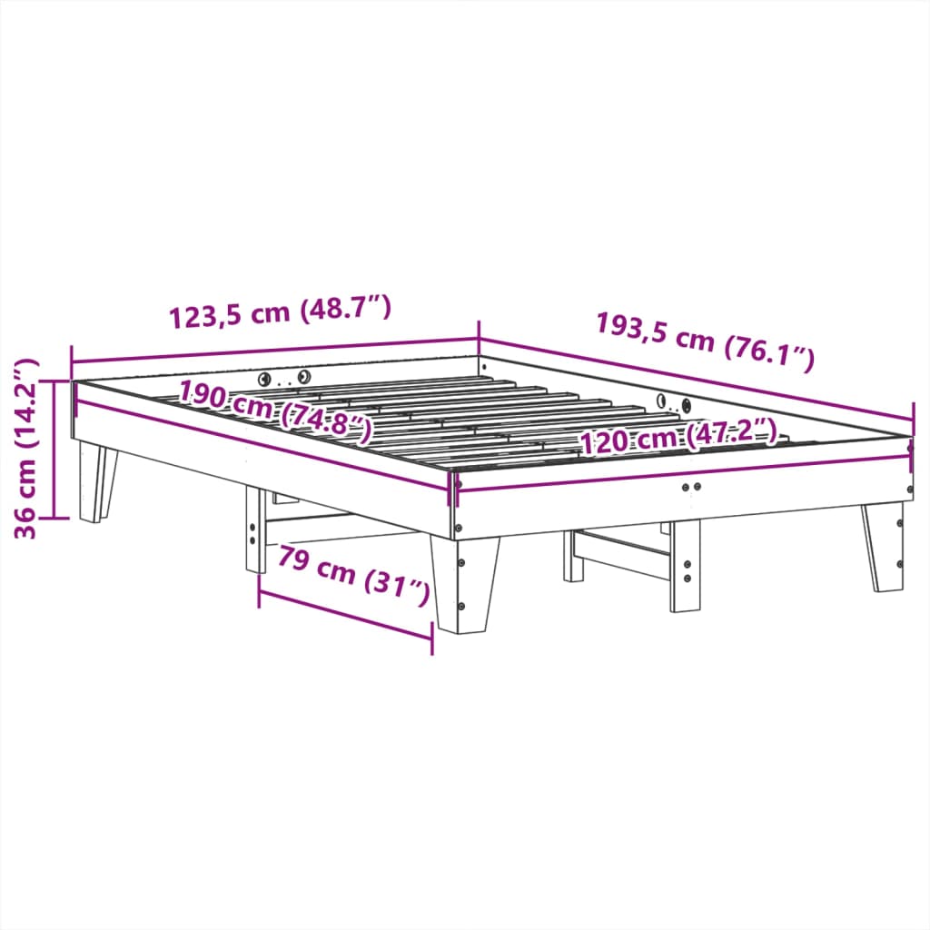 Cadre de lit sans matelas blanc 120x190 cm bois de pin massif - XIOS