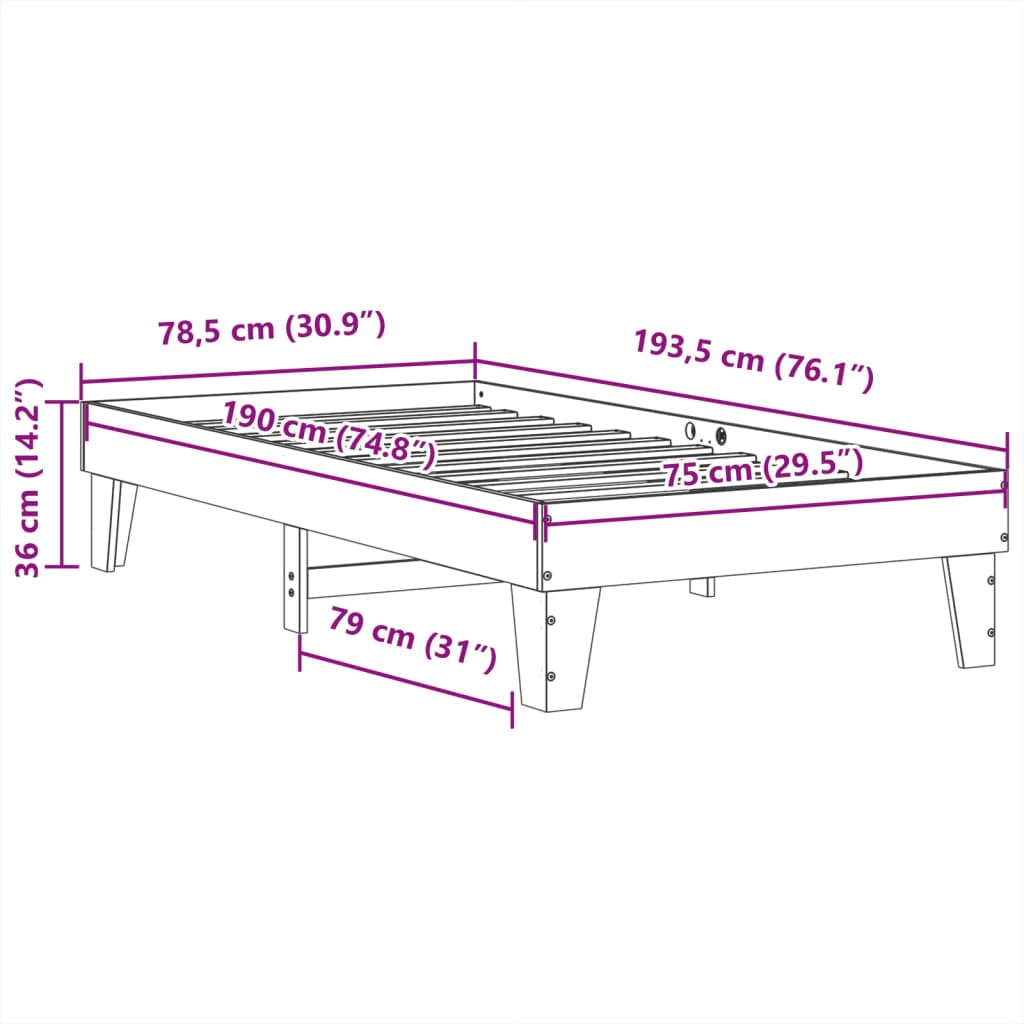 Cadre de lit sans matelas 75x190 cm bois de pin massif - XIOS