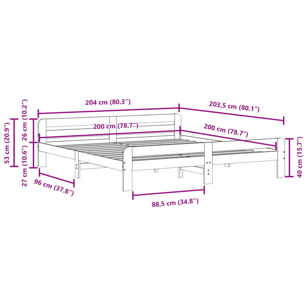 Cadre de lit sans matelas 200x200 cm bois massif de pin - XIOS