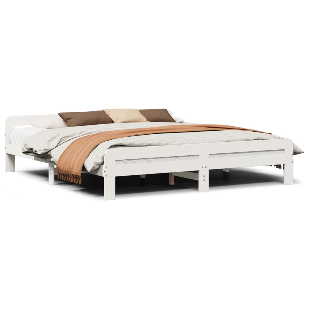 Cadre de lit sans matelas blanc 200x200 cm bois massif de pin - XIOS