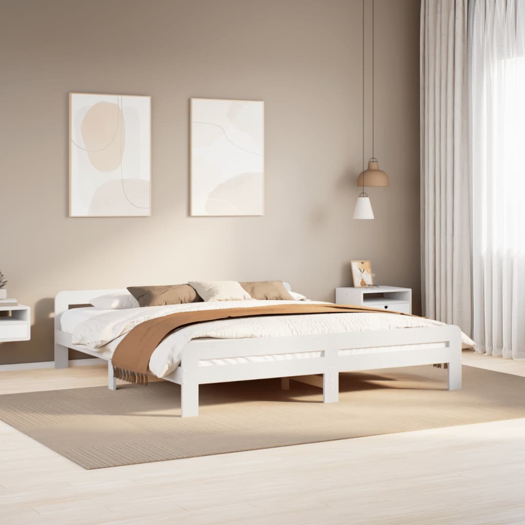 Cadre de lit sans matelas blanc 200x200 cm bois massif de pin - XIOS