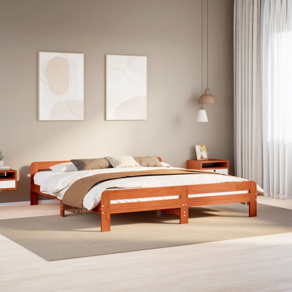 Cadre de lit sans matelas cire marron 200x200cm bois pin massif - XIOS