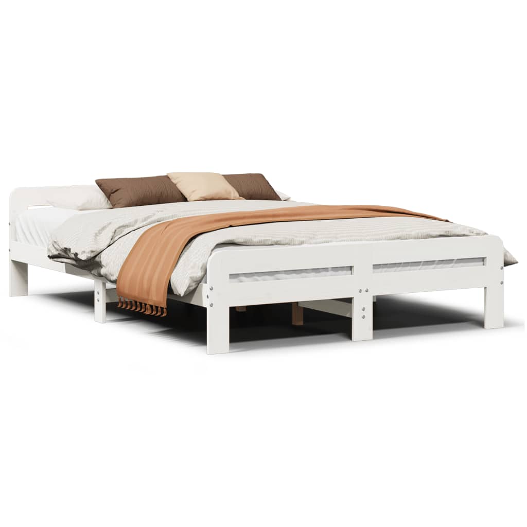 Cadre de lit sans matelas blanc 150x200 cm bois de pin massif - XIOS