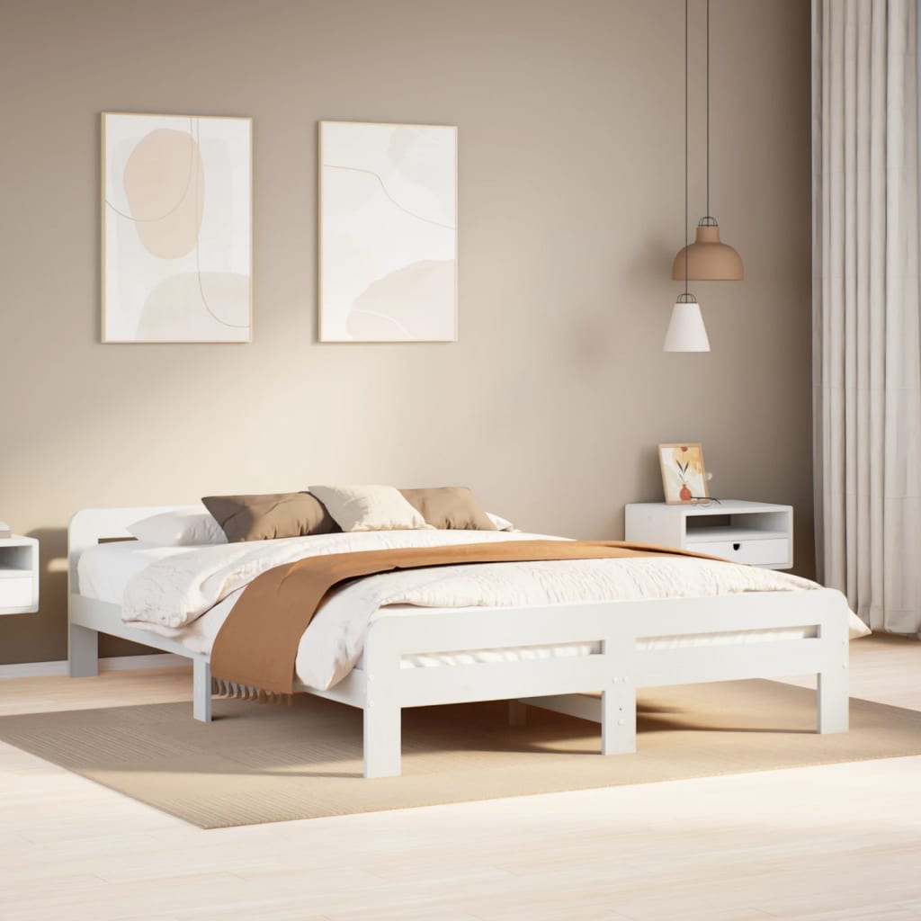 Cadre de lit sans matelas blanc 150x200 cm bois de pin massif - XIOS