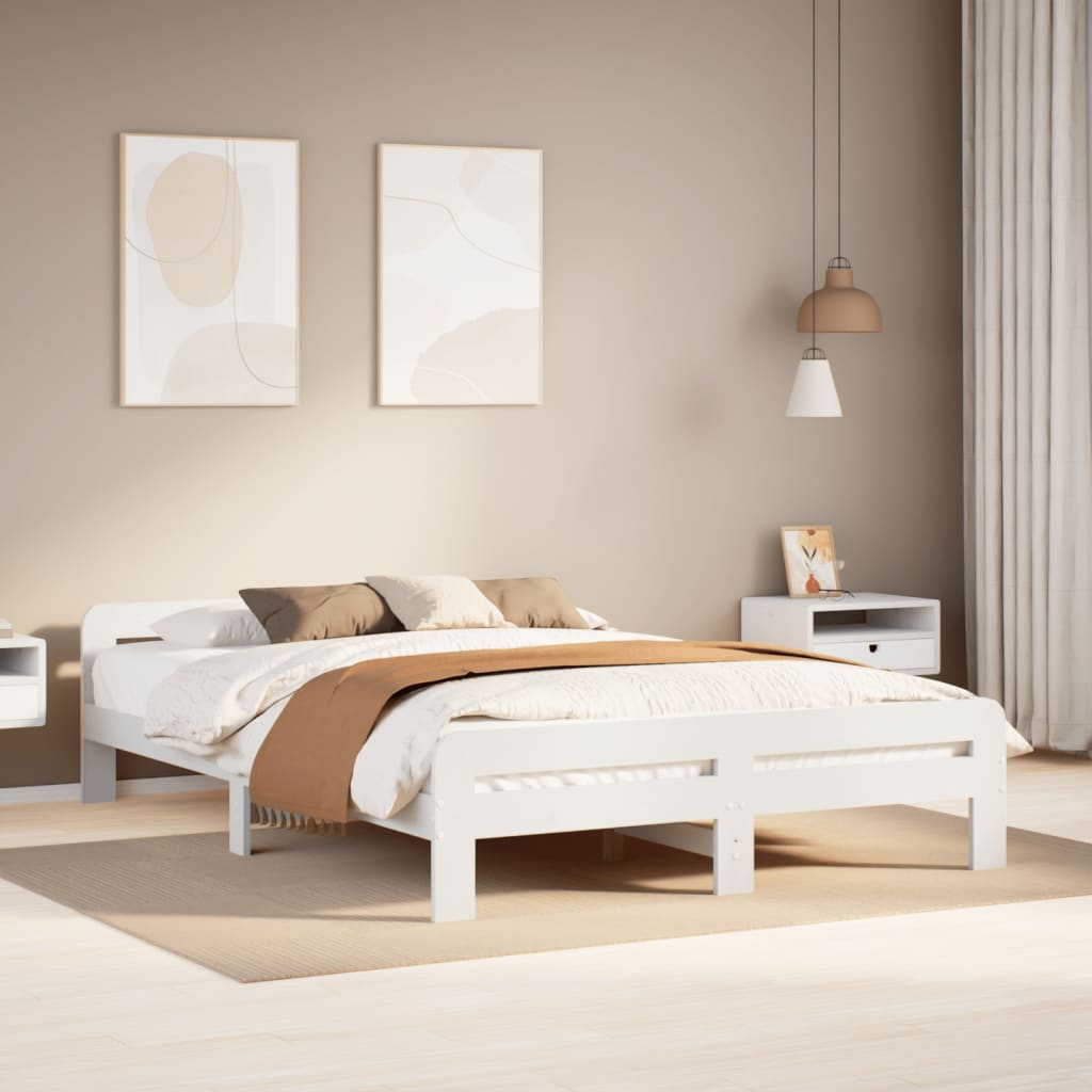 Cadre de lit sans matelas blanc 140x200 cm bois de pin massif - XIOS
