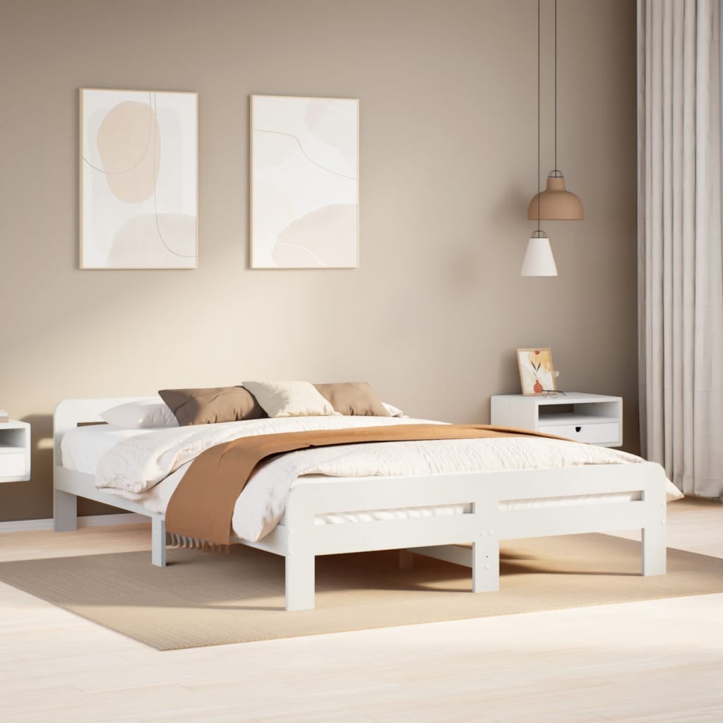 Cadre de lit sans matelas blanc 140x190 cm bois de pin massif - XIOS