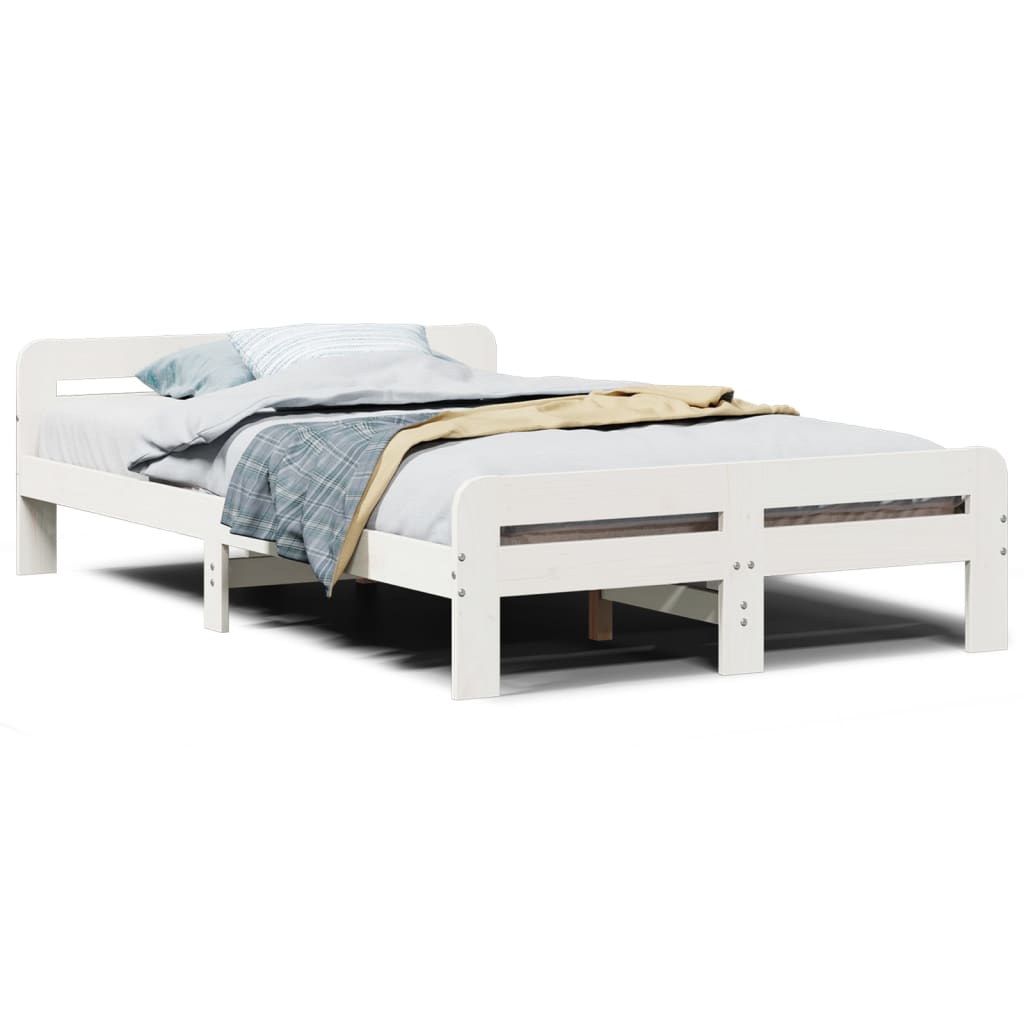 Cadre de lit sans matelas blanc 135x190 cm bois de pin massif - XIOS