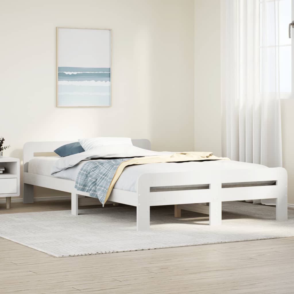 Cadre de lit sans matelas blanc 135x190 cm bois de pin massif - XIOS