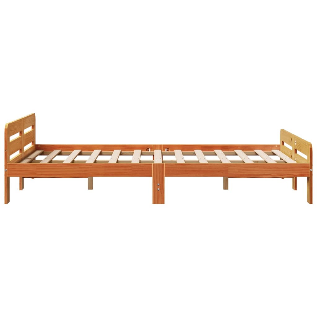 Cadre de lit sans matelas cire marron 135x190cm bois pin massif - XIOS