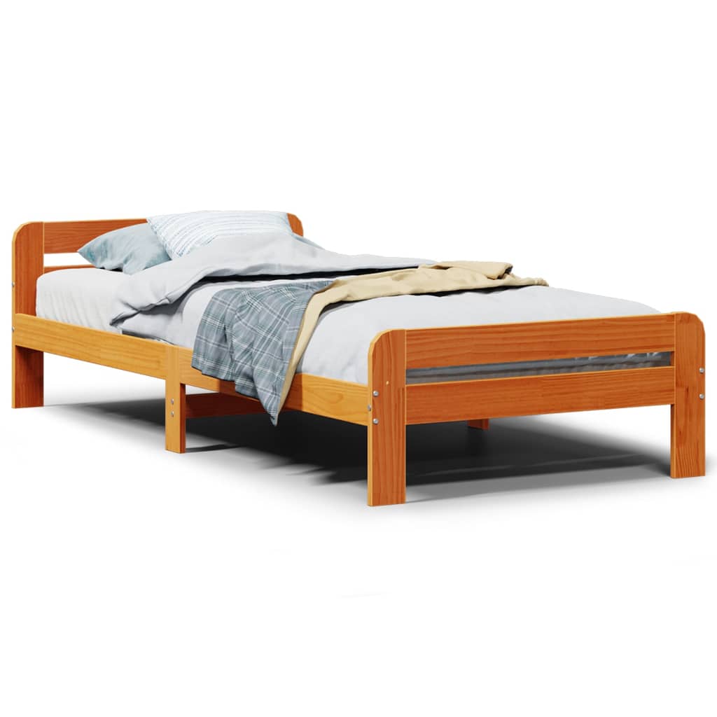 Cadre de lit sans matelas cire marron 75x190 cm bois pin massif - XIOS