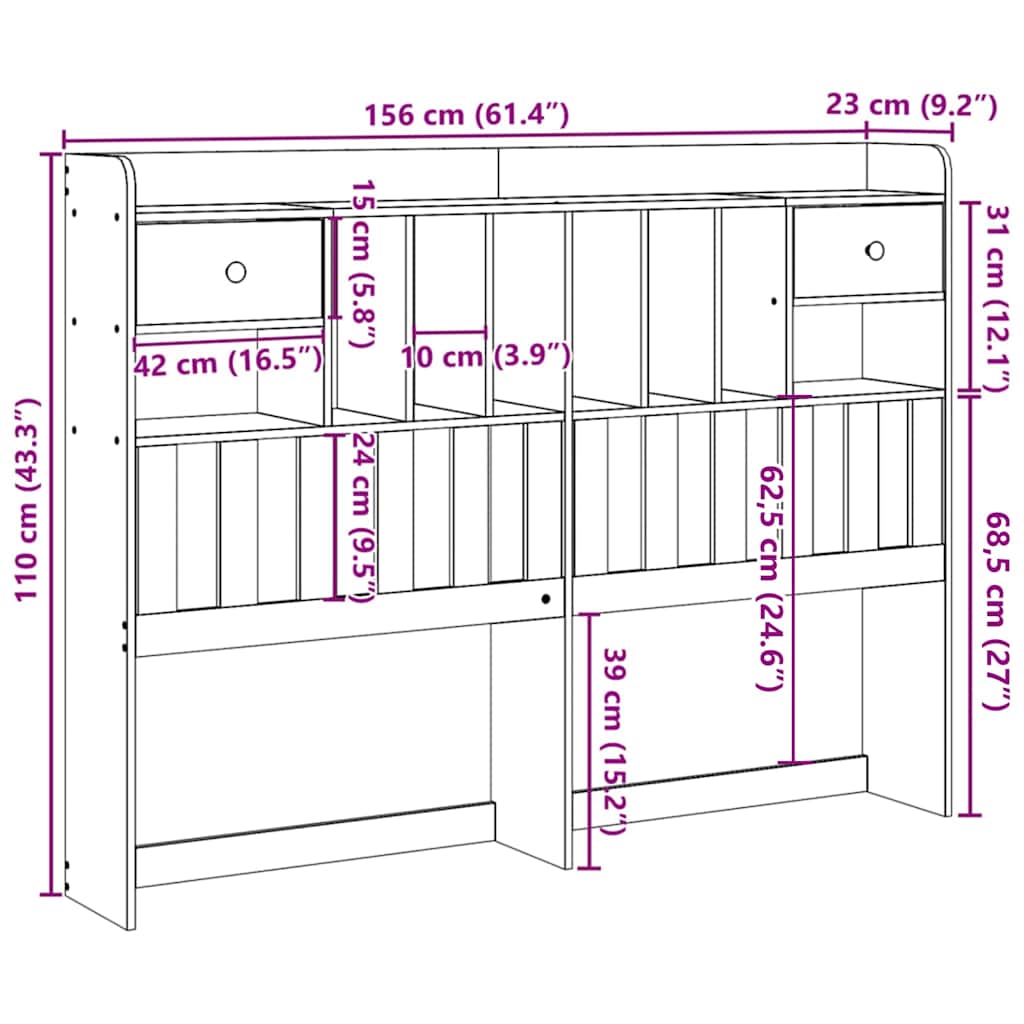 Tête de lit avec rangement cire marron 150cm bois massif de pin - XIOS