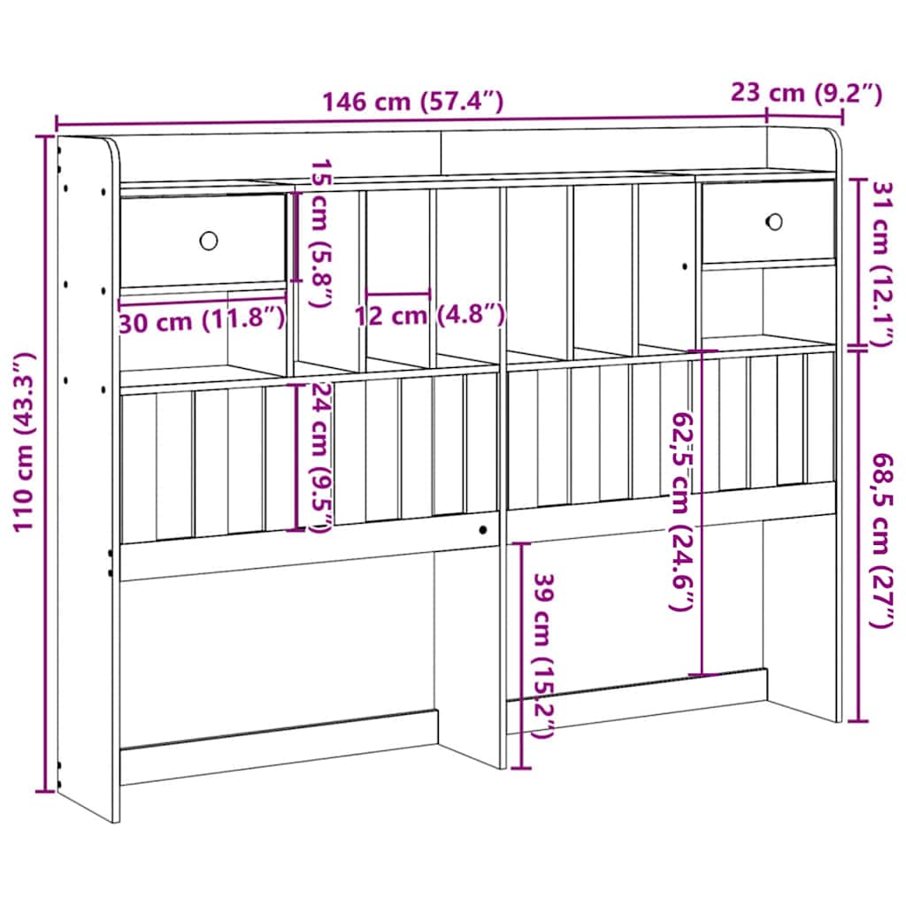 Tête de lit avec rangement cire marron 140cm bois massif de pin - XIOS