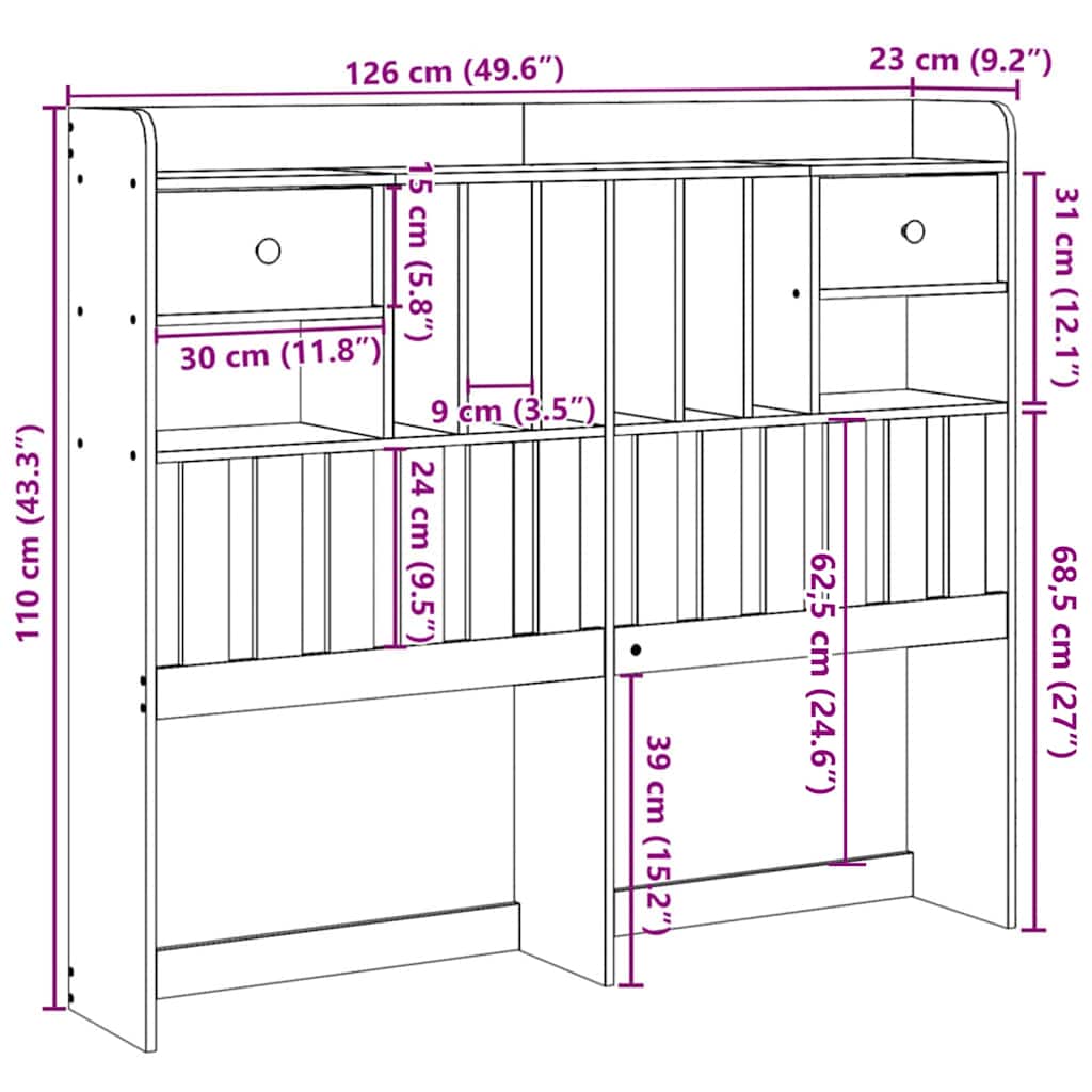 Tête de lit avec rangement cire marron 120cm bois massif de pin - XIOS