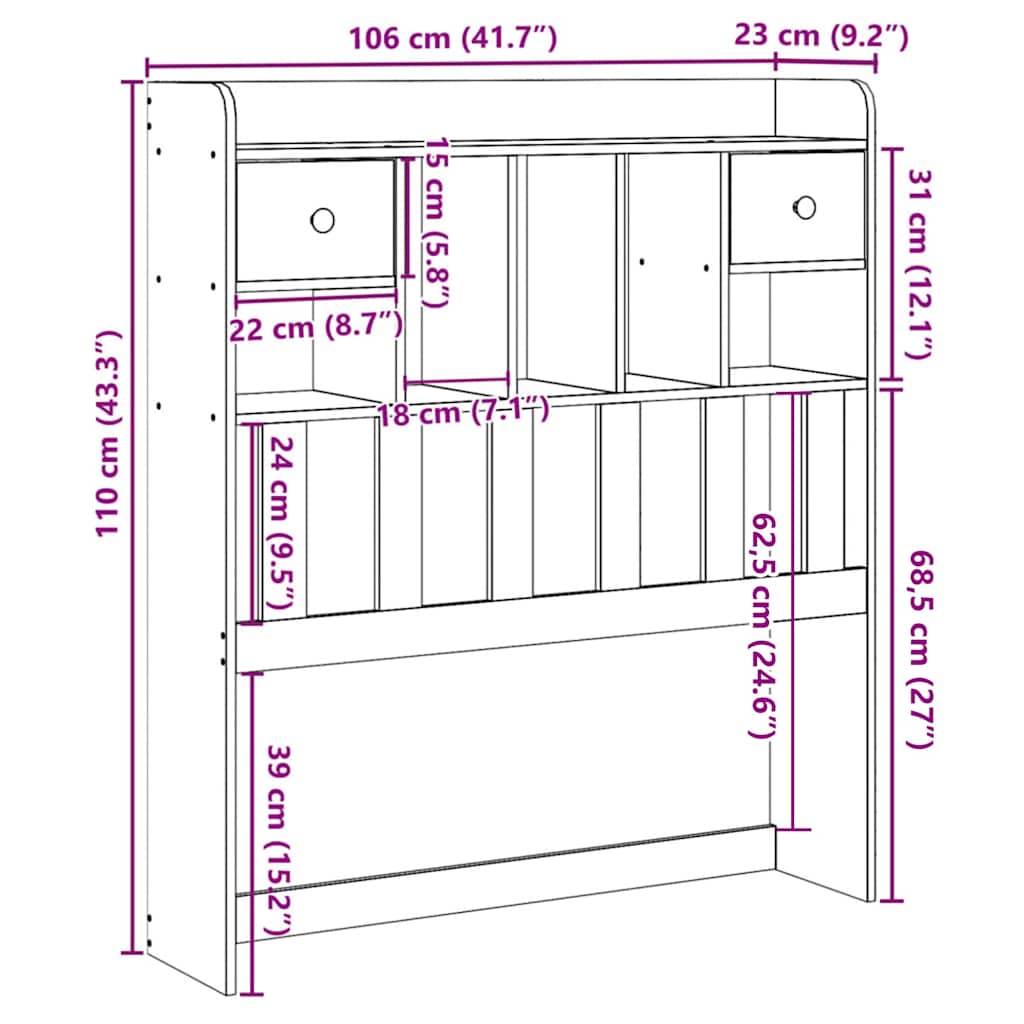 Tête de lit avec rangement cire marron 100cm bois massif de pin - XIOS