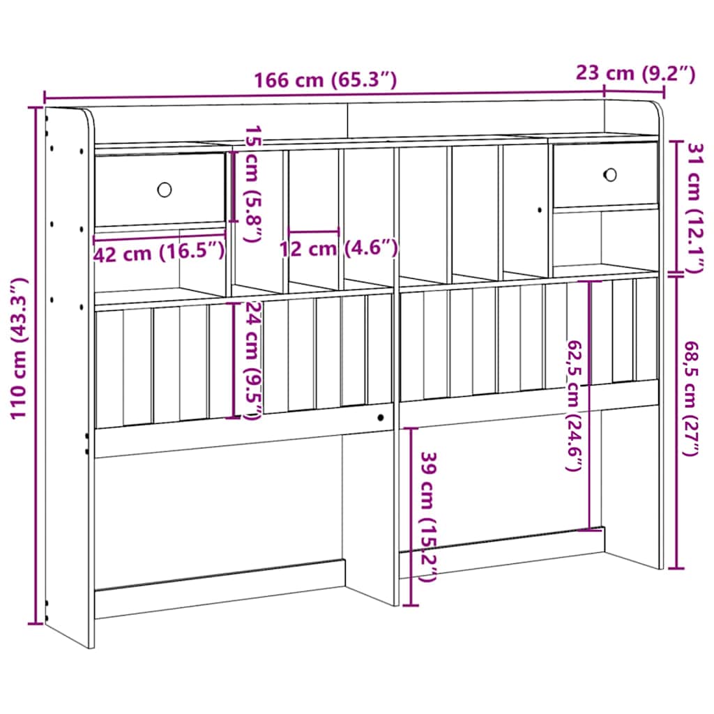 Tête de lit avec rangement 75 cm bois massif de pin - XIOS