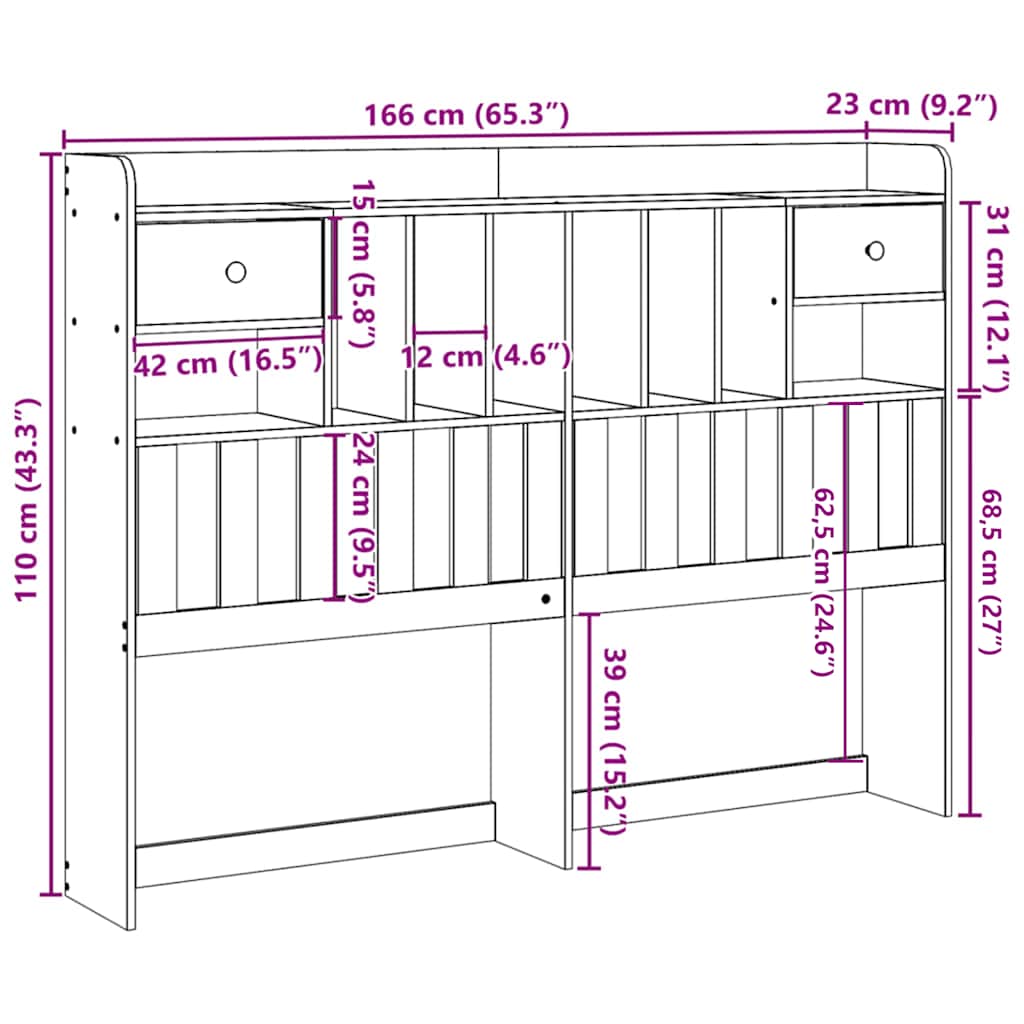Tête de lit avec rangement cire marron 75 cm bois massif de pin - XIOS