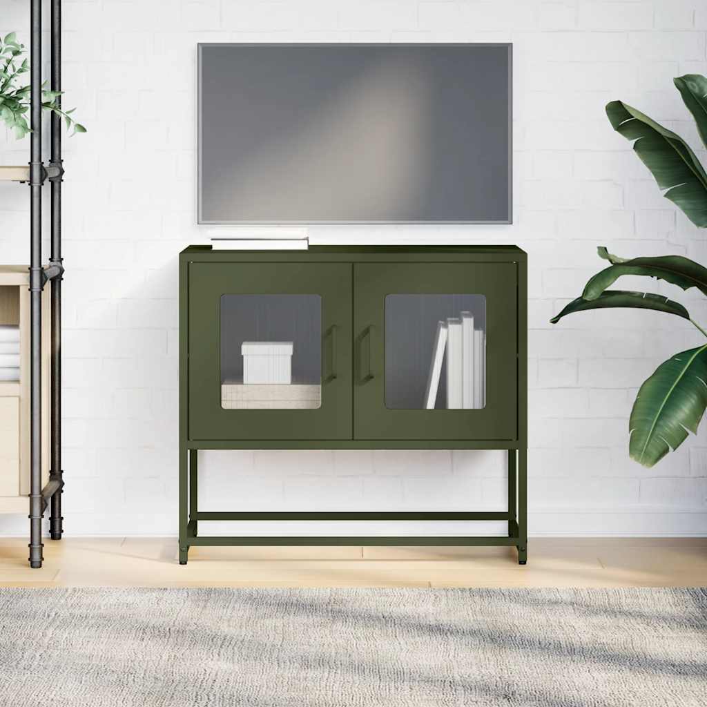 Meuble TV vert olive 68x39x60,5 cm acier laminé à froid - XIOS