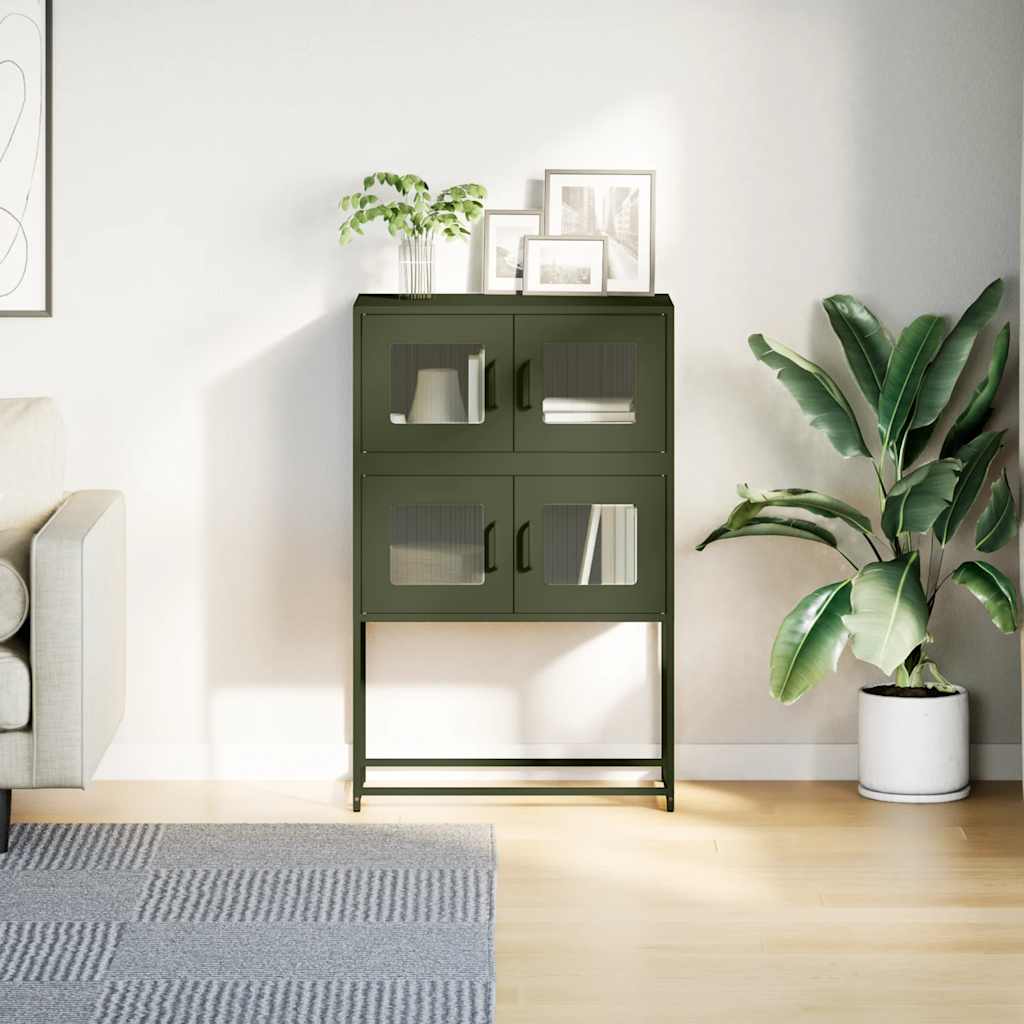 Buffet haut vert olive 68x39x107 cm acier - XIOS