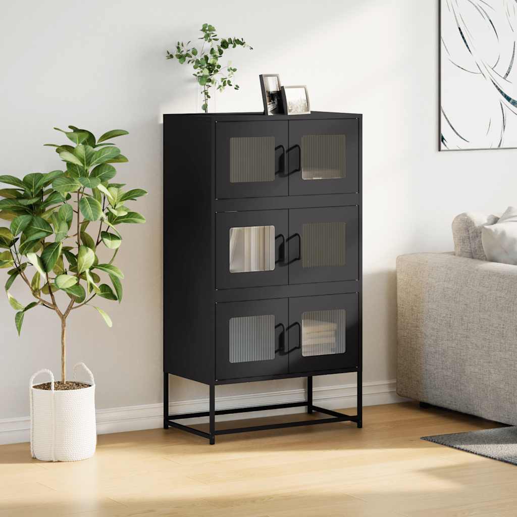 Buffet haut noir 68x39x123 cm acier