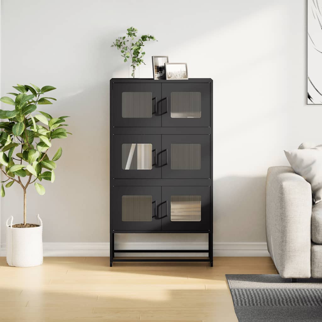 Buffet haut noir 68x39x123 cm acier