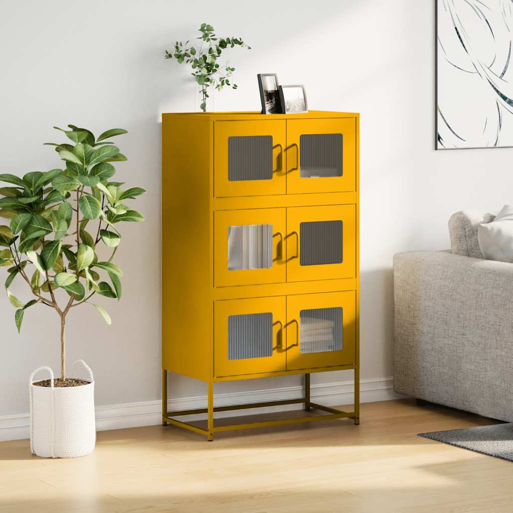 Buffet haut jaune moutarde 68x39x123 cm acier